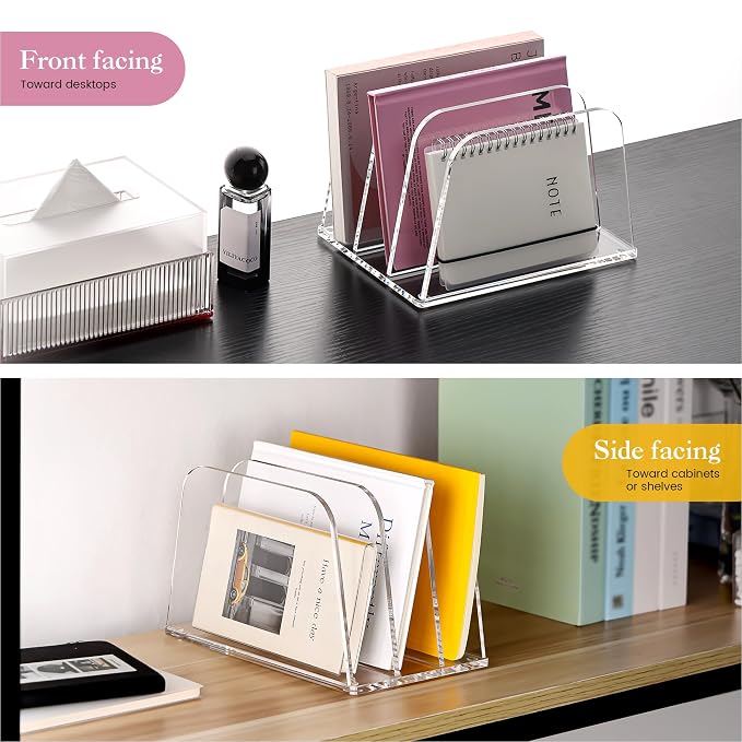 HeZone Desk File Organizer,3-Section Vertical Clear File Organizer File Holder Folder Holder Mail Sorter Acrylic Stand Rack,Office Organization for Home, Office & Classroom(1 Pack) - Image 5
