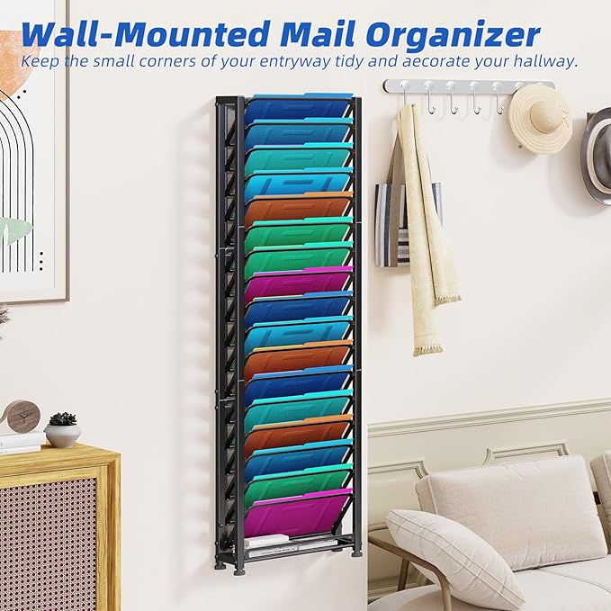 Simple Trending Wall File Organizer, 18-Tier Mesh Hanging Paper Document Folder Holder, Desktop Metal Files Storage Rack for Office and Home, Black - Image 6