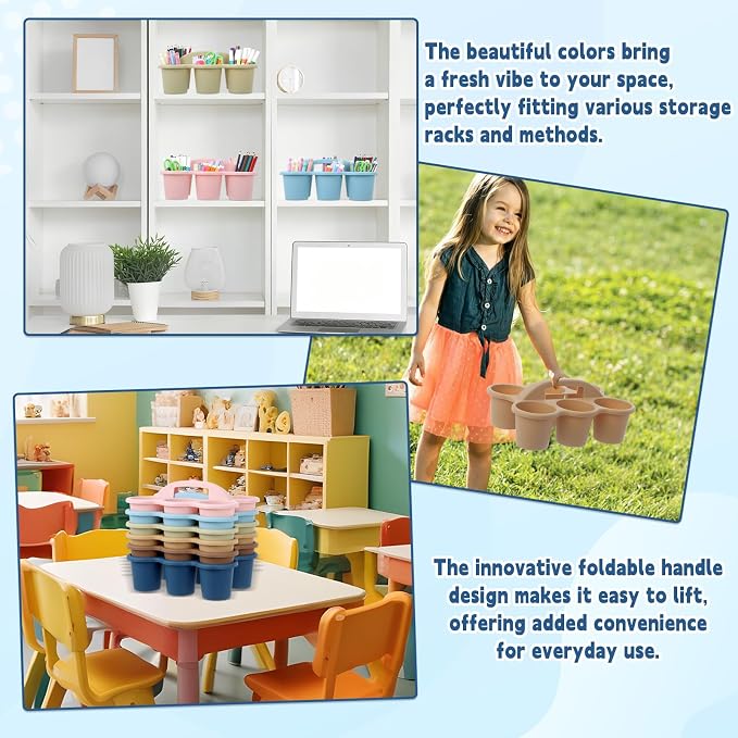 gisgfim 6 Pack Classroom Caddy Organizer with Handle Boho Plastic Table Caddy Drink Cup Caddies Holder 12x9x3.5 Inches Storage School Supplies 6 Compartments for Table Crayon Pencil Cup Marker Craft - Image 6