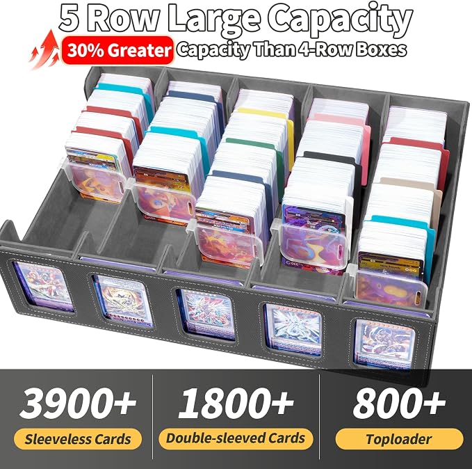 Trading Card Storage Box with Commander Display, 5-Row Deck Case with Removable Lid, 3900+ Cards Deck Case with 48 Colorful Dividers, Magic Card Organizer for TCG PTCG, Black Grey - Image 3