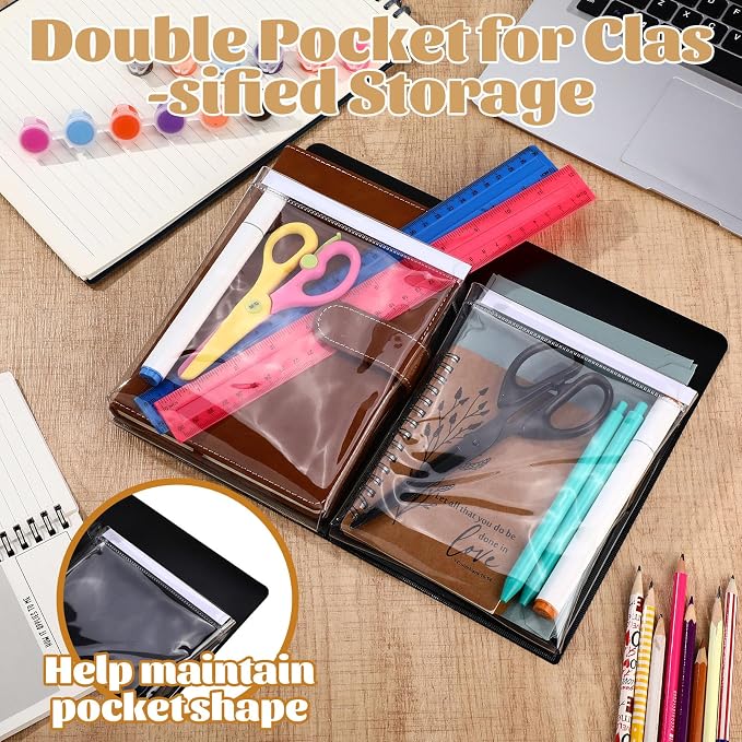 8 Pack Magnetic File Holder for Refrigerator 12 x 9.5 Inch Hanging Paper Organizer Black Board Organizer with 2 Magnetic Pocket Office Supplies Storage for Notebooks Planners Mail Letters - Image 3