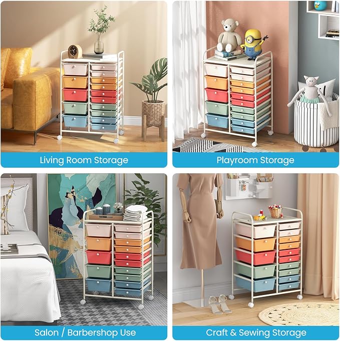 Giantex 15 Drawers Rolling Cart, Classroom Organizers, Storage Cart with Wheels, for Teacher Office Home School Supplies Tool Craft Art Paper - Image 9