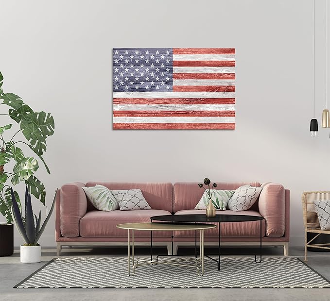 SKASNFAI Inspirational American Flag Wall Decor Picture Artwork USA Flag Patriotic Canvas Wall Art Retro Poster for Living Room College Bedroom Ready to Hang (16L x 24W)