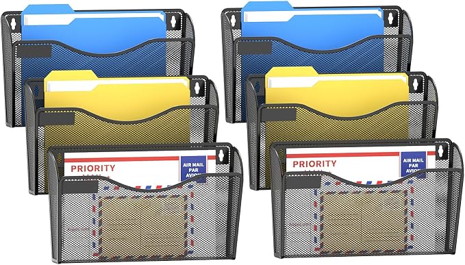 samstar 6 Pack Mesh Wall Mounted File Holder Metal Wall File Pocket Mail Organizer for Office/Home(with Label Panel) - Image 2