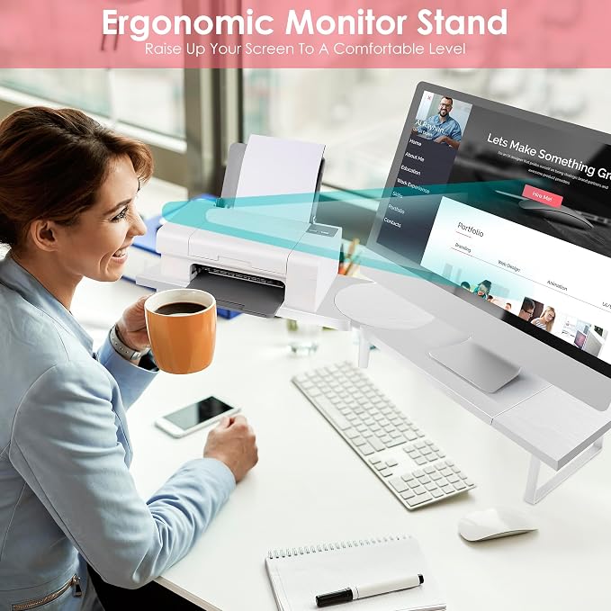 Across-Star Dual-Monitor Stand for Desk - Large Adjustable Length and Angle Riser for 2 Monitors, Double Computer Desktop Organizer, Shelf for TV, Laptop, Printer - Image 5