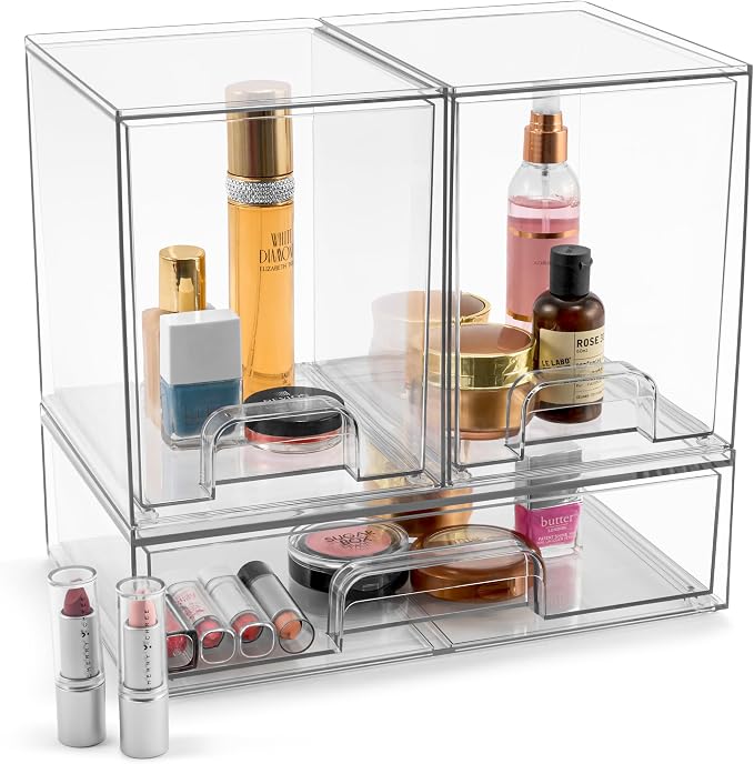 Sorbus Acrylic Storage Containers - 3 Pack, Stackable Storage Bins Set for Bathroom Organization - Clear Acrylic Drawer Organizers - Makeup Case Pull-Out Drawers (7.6’’ Tall and 12.1’’ Wide) - Image 7