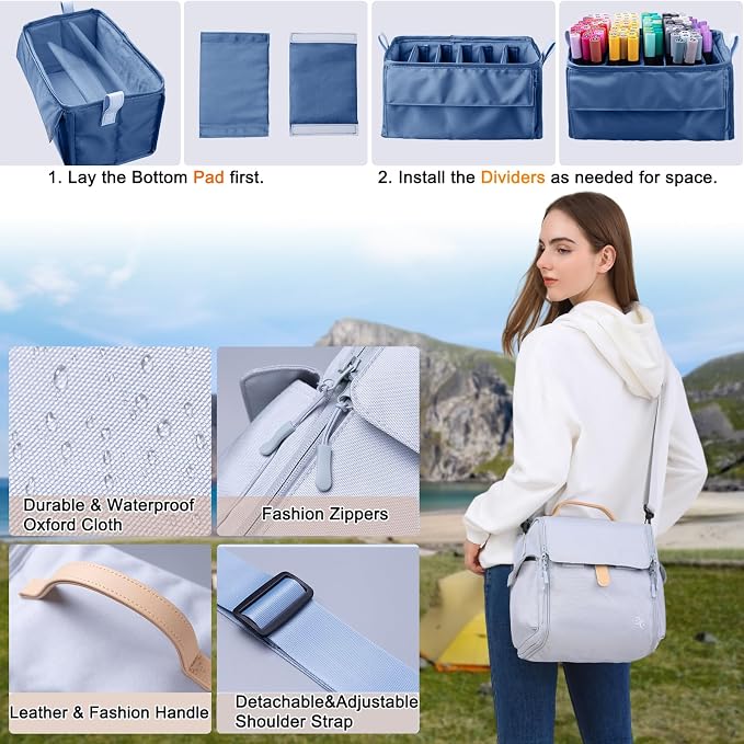 Togood Storage Tote Bag for Marker Pens Brush Pen Coloring Pencils Books Art and Crafts Supplies Tools Cosmetics, at Least 150 Pens (Grey) - Image 7
