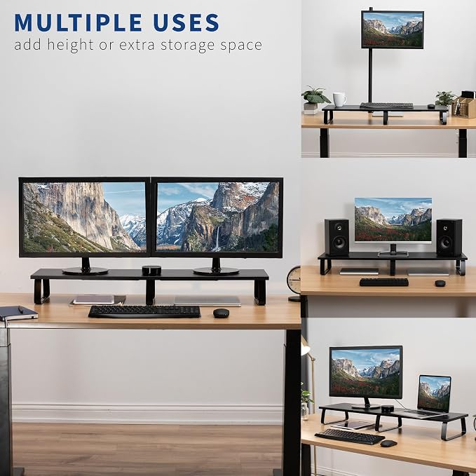 VIVO 39 inch Extra Long Monitor Stand, Wood & Steel Desktop Riser, Dual Screen, TV, Keyboard, Laptop, Ergonomic Desk and Tabletop Organizer, Black, STAND-V000DL - Image 5