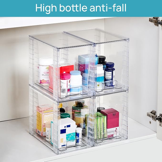 Vtopmart 4 Pack Clear Stackable Storage Drawers,9.7" High Plastic Organizers Bins for Skincare, Bathroom Supplies,Ideal for Cabinet,Undersink,Vanity,Kitchen,Pantry Organization - Image 6