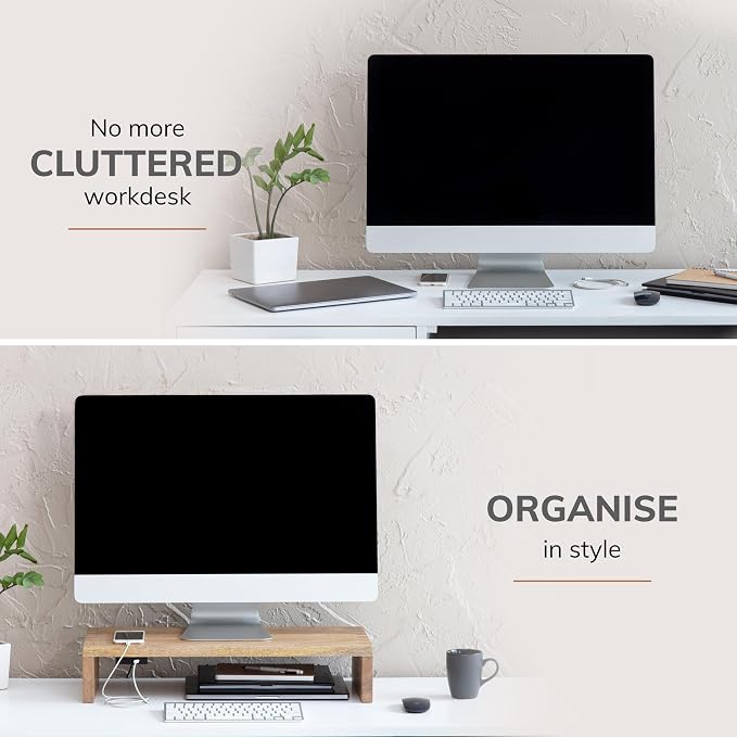 Anji Mountain Wooden Monitor Stand - Elegant Monitor Riser, Perfect Monitor Stand for Desk Organization, Durable Wood Construction monitor stands, Enhances Ergonomics and Workspace Efficiency,Natural - Image 6