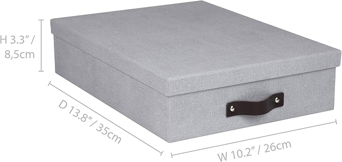 Bigso Oskar Canvas Fiberboard Document Letter Box - File Organizer Box for Important Paperwork - Document Storage with a Lid & Leather Handle - 3.3 in x 10.2 in x 13.8 in - Ash - Image 4