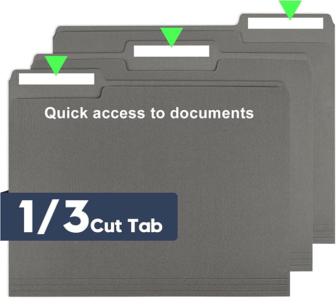 File Folders,Colored File Folders Letter Size,8.5" x 11",150 Pack 1/3 Cut Tab Bulk Folders with Blank Labels,Durable Paper Folders for Office Business School Home Use,Dark Gray - Image 3