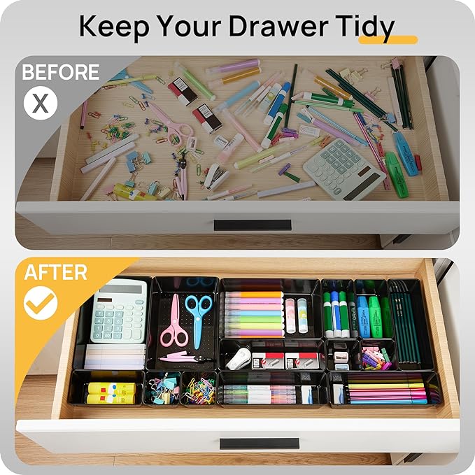 Vtopmart 25 Pack Plastic Drawer Organizers with Non-slip Rubber Pads | 4-Size Versatile Makeup Organizer, Storage Containers Small Bins for Makeup, Jewelries, Bedroom, Kitchen Utensils and Office - Image 2