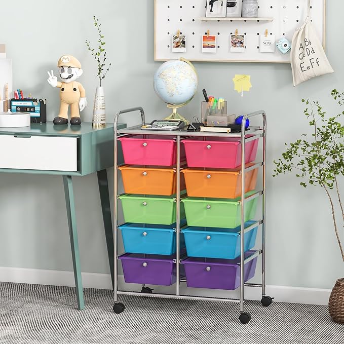 Giantex 10 Drawers Rolling Cart, Classroom Organizers, Storage Cart with Wheels, for Teacher Office Home School Supplies Tool Craft Art Paper - Image 4