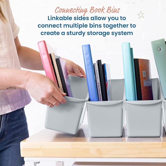 ECR4Kids Linking Plastic Storage Book Bin, Multipurpose Organization, Light Grey, 10-Piece - Image 3