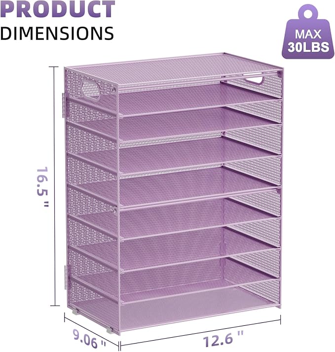 Marbrasse Paper Organizer Letter Tray, 9 Tier Mesh File Organizer with Handle, Paper Sorter Desk Organizer for Home Office Supplies - Purple - Image 5