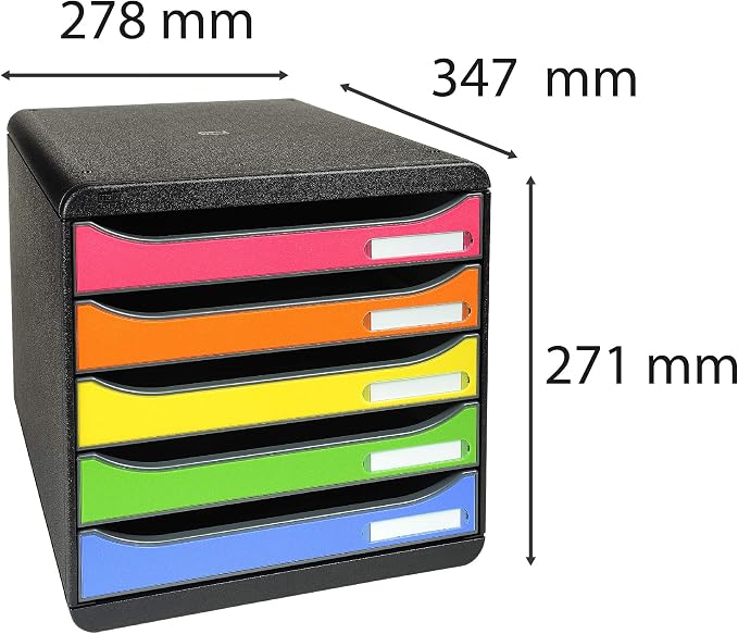 Exacompta Big Box Plus - 5 Drawer Desktop Organizer - 100% Recycled Materials- Fits Letter and A4+ Size Paper - Black w/Multicolored Drawers- Dimensions 13 5/8 x 11 x 10 5/8 - Made in Europe - Image 2