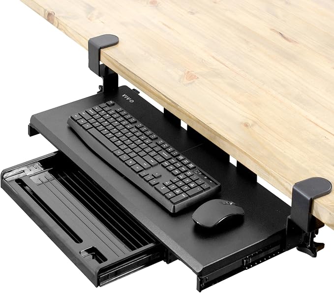 VIVO Large Keyboard Tray Under Desk Pull Out Platform with Pencil Drawer, Extra Sturdy C Clamp Mount, 27 (33 Including Clamps) x 11 inch Slide-Out Tray with Storage Drawer, Black, MOUNT-KB05-4D by Unknown