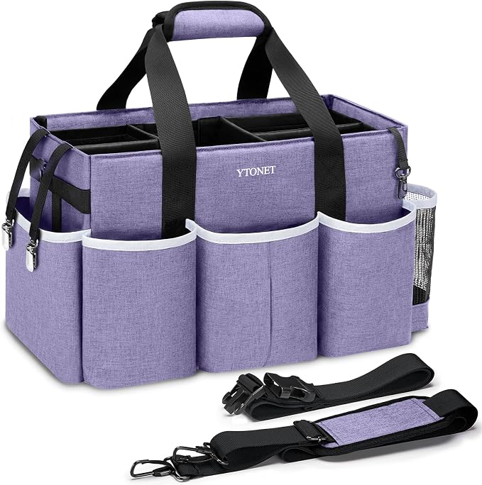 Ytonet Cleaning Caddy, Wearable Cleaning Supplies Organizer with 4 Dividers | Large Cleaning Bag for Cleaning Supplies with Handle and Shoulder Straps, Versatile Cleaning Tote for Housekeepers, Purple by YTONET