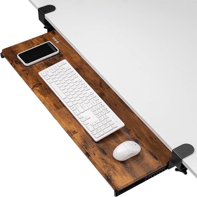 VIVO Vintage Brown Large 34 x 11 in Under Desk Keyboard Tray, MOUNT-KB15EN | Keyboard Tray for Typing, Slide Out Platform, Rustic, Extra Sturdy C-Clamp Mount System, Computer Drawer, Black Frame by Unknown