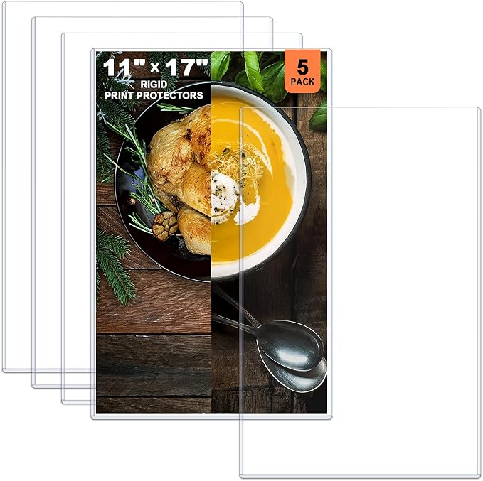 Ndsox 5 Pack 11" x 17" Rigid Print Protectors - Heavy Duty Hard Plastic Sheet Page Protectors - Crystal-Clear Menu Holders - Top Loading Art Prints Sleeves for Documents Magazines Posters Photographs by NDSOX