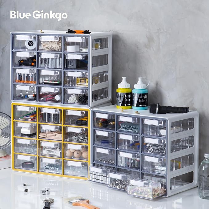 Blue Ginkgo 12-Drawer Storage Cabinet Organizer, Yellow, Made in Korea | Stackable. Adjustable. Easy Visibility. - Image 7