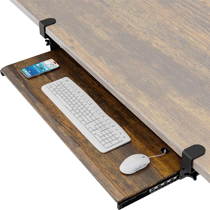 Keyboard Tray Under Desk Pull Out with Extra Sturdy C Clamp Mount System, 32.8 (38 inch Including Clamps) x 12 Inch Slide-Out Platform Computer Drawer for Typing Vintage AX01WG202 by 1
