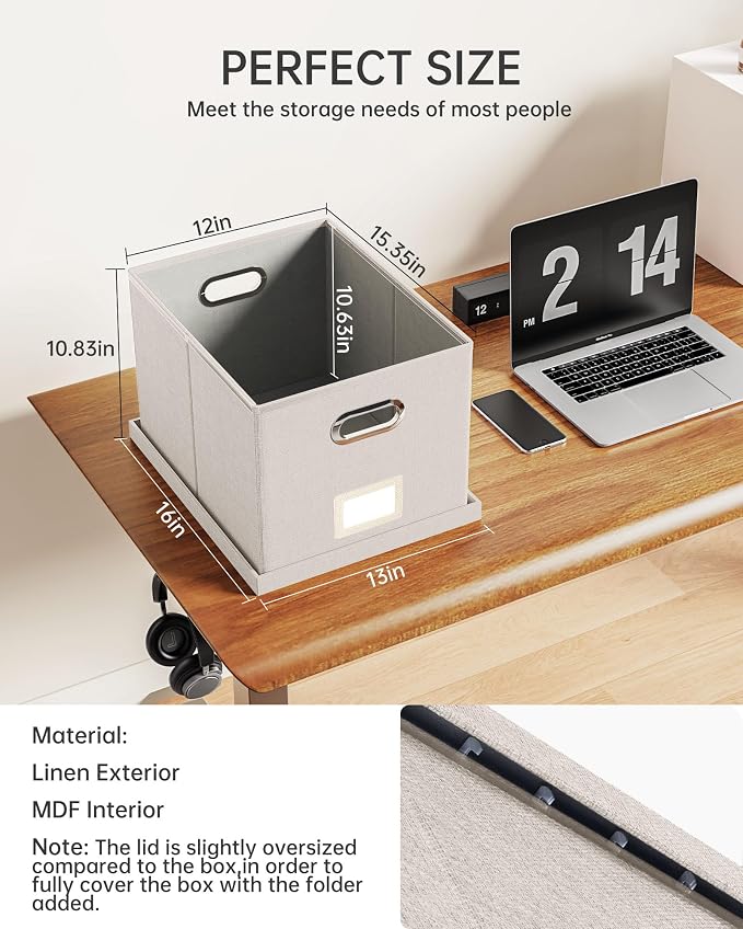 File Organizer with Lid, File Box, File Cabinet for Letter File Folder Storage, Hanging File Organizer for Office/Decor/Home,Document Organizer, 1 Pack,Beige-Box Only - Image 2