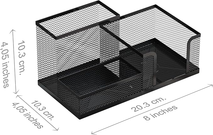 Mesh Desk Organiser and Pen Holder - Office Supplies Accessories - School Supplies Organiser - Pen and Stationery Organiser - 20.3x10.3x10.3 cm - Black - Image 3