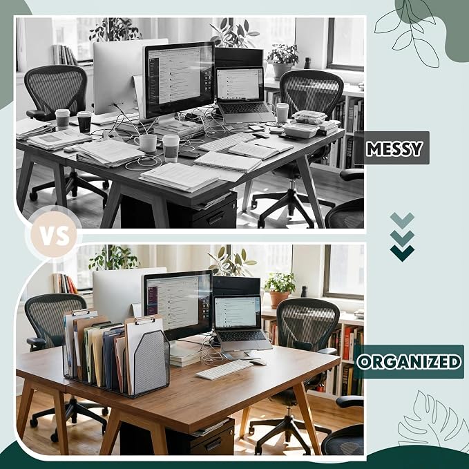 Sliner 2 Pcs Metal Clipboard Holder, 7 Slot Vertical File Organizer,Black | Classroom Clipboard Holder, Mesh Desk File Storage Rack, Desktop Wire Document Sorter for School Teacher Home Office Supplies - Image 6