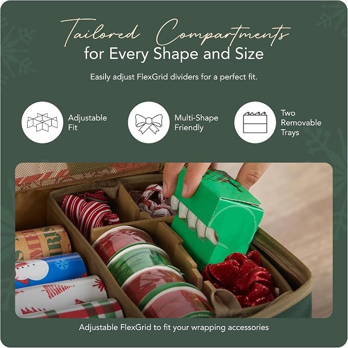 Covermates Keepsakes Gift Wrap Storage Organizer – Heavy-Duty Polyester with Buckle Straps & Interior Pockets – Holds Up to 15 Rolls of Gift Wrap with Handles & Label Window, Green - Image 5