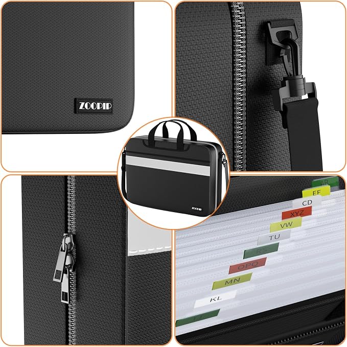 Accordion File Organizer with Lock, Fireproof Document Bag, Black | 13-Pocket Expanding Folder, Portable Safe Storage for Letter/Legal Size Document, White Reflective Strip, 16.1"×4.3"×12.6" - Image 5