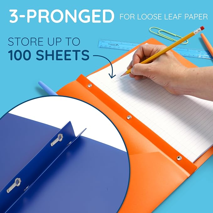 Blue Summit Supplies 30 Plastic 2 Pocket Folders with Prongs, Assorted | Durable 0.35mm poly, 2 pockets, for school, office, and report organization - Image 4