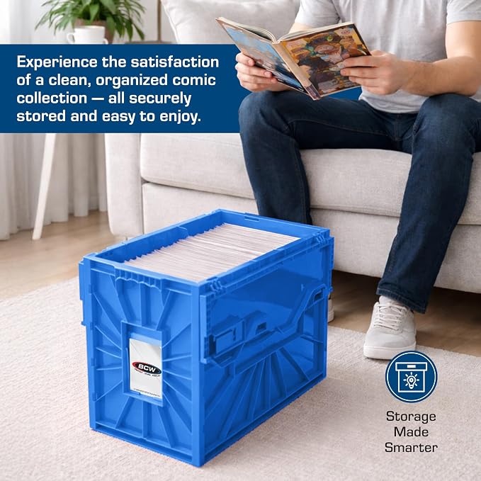 BCW Short Comic Book Bin | Holds 150 Comics | Stackable Plastic Storage | Acid-Free Organizer | Blue, 5 Pack - Image 7