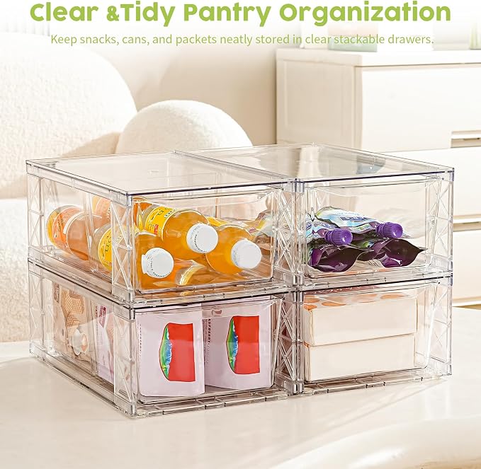 4 Pack Acrylic Storage Drawers, Clear Stackable Storage Drawers, Acrylic Organizers Drawers for Under Sink, Pantry, Bathroom, Makeup Organizers Cosmetic Display,Classroom Storage Organization, Medium - Image 5