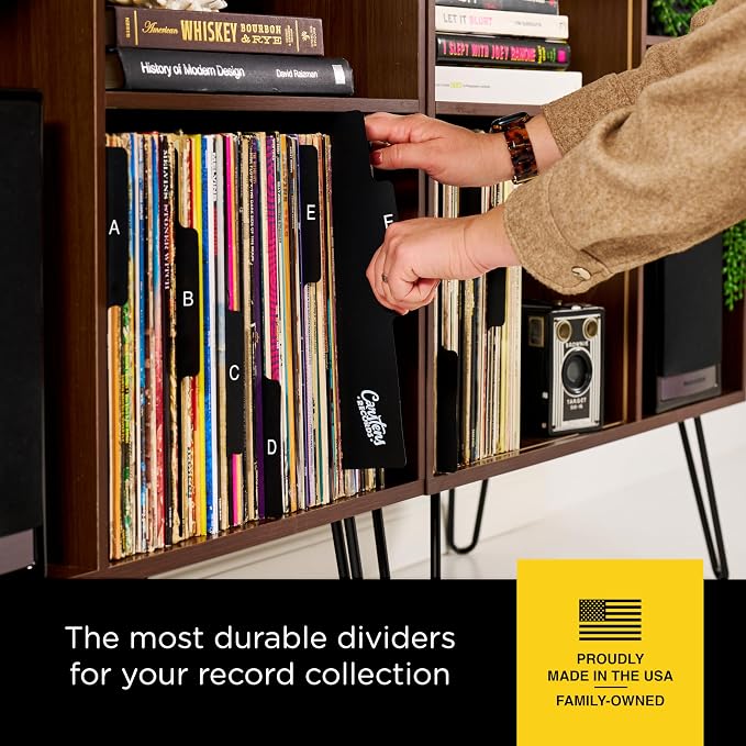 Carstens Records Heavy Duty Vinyl Album Dividers A-Z | Single Sided Printing | 12" LP Organizers with Tabs | Pack of 26 Black | Made in The USA | for Side Browsing - Image 7