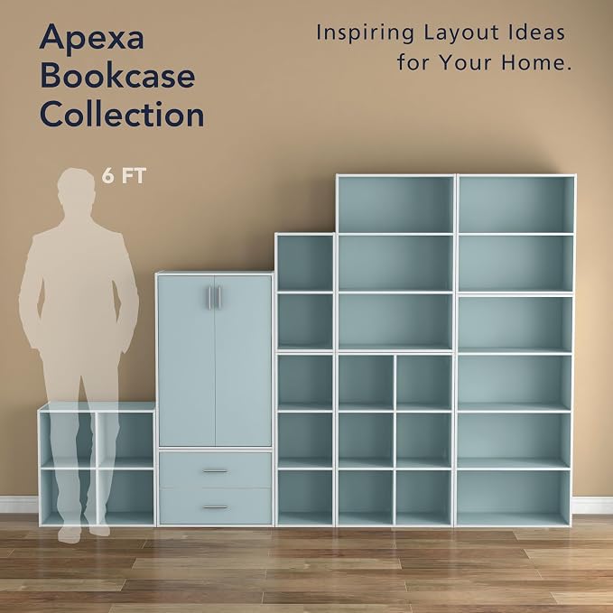 Homes: Inside + Out Apexa 3-Tier Stackable Wood Bookcase with Doors, Cube Storage Organizer Shelves, Small Food Pantry Cabinet, Dorm Teen Room Decor & Bedroom, Home Office, Kitchen, Light Blue - Image 9
