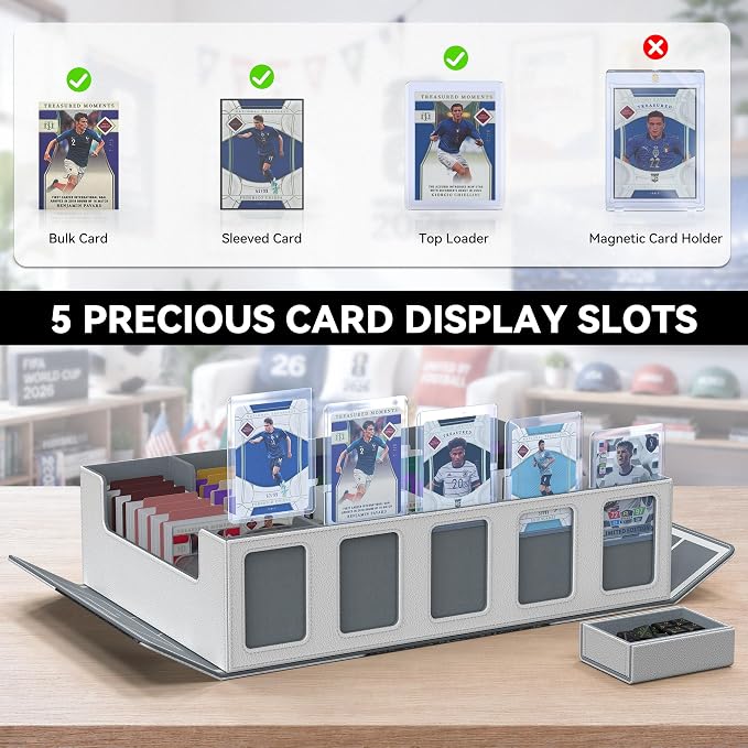 Kabinka Soccer Card Storage Box with Window Display, 5-Row Sport Card Storage Box, 3900+ Card Deck Box for Soccer Sports Card TCG, 5 Top Loaders, 5 Stoppers, 48 Dividers, 1 Dice Tray (Soccer 1) - Image 5
