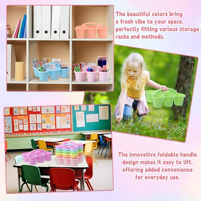 6 Pack Classroom Caddy Organizer with Handle Pastel Plastic Table Caddy Drink Cup Caddies Holder 12x9x3.5 Inches Storage School Supplies 6 Compartments for Table Crayon Pencil Cup Marker Craft - Image 6