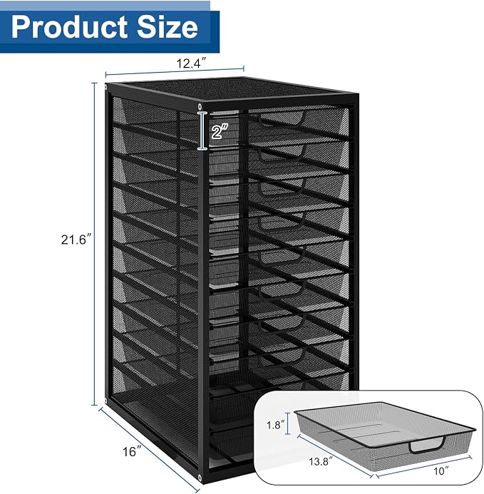 Natwind Mesh File Organizer with 10 Tier Sliding Drawers,Black | Office Supplies Desktop Organizers and Accessories, Paper Letter Tray, File Binder Organizer for Home Office School - Image 2