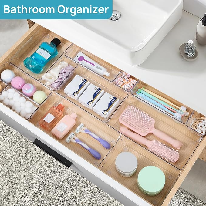 Vtopmart 88PCS Clear Plastic Drawer Organizers Set, 5-Size Versatile Bathroom Drawer Organizer Trays, Storage Bins for Makeup, Vanity, Kitchen Gadgets Utensils and Office - Image 5