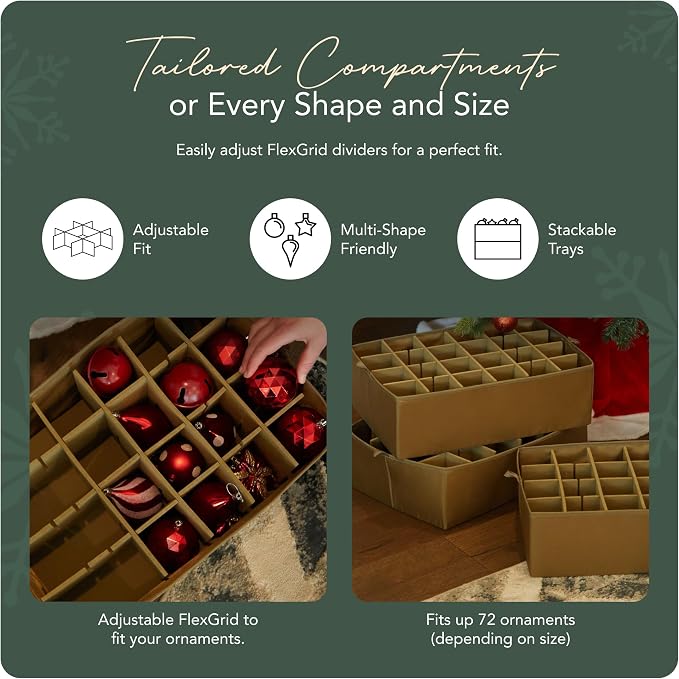 Covermates Keepsakes Adjustable Ornament Storage Bag – Heavy-Duty Polyester, Padded Dividers & FlexGrid Trays – Protective Holiday Ornament Organizer with Handles & Label Window, Red - Image 5