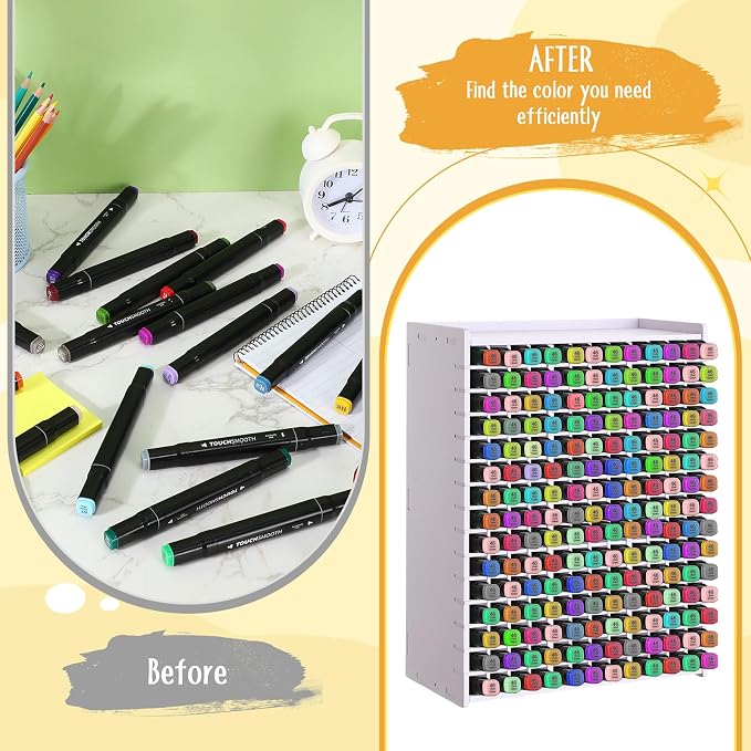 2 Pack Marker Storage Organizer, 360 Slots Total Art Supply Holder for Desk, Marker Rack with Removable Dividers for Colored Pencils & Paint Brushes (13.2 x 10 x 5.3) - Image 4