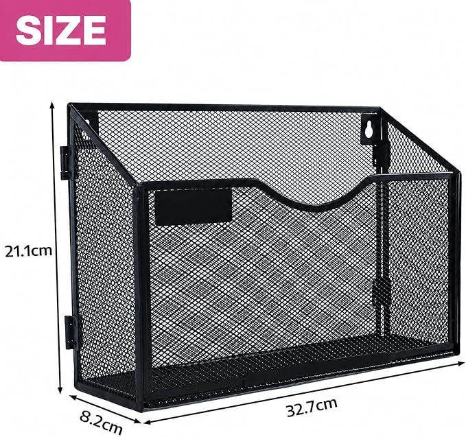 1 Pocket Mesh Wall File Holder Organizer Office Hanging File Folder Magazine Rack (Black) - Image 2