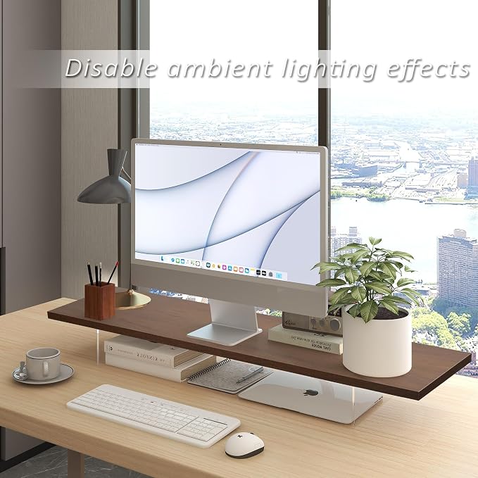 Monitor Stand Riser,Wood & Acrylic Computer Monitor Stand with LED Strip Light,Desk Accessories Desktop Organizer Stand for Computer,Laptop,Printer,PC & TV Screen - Image 4