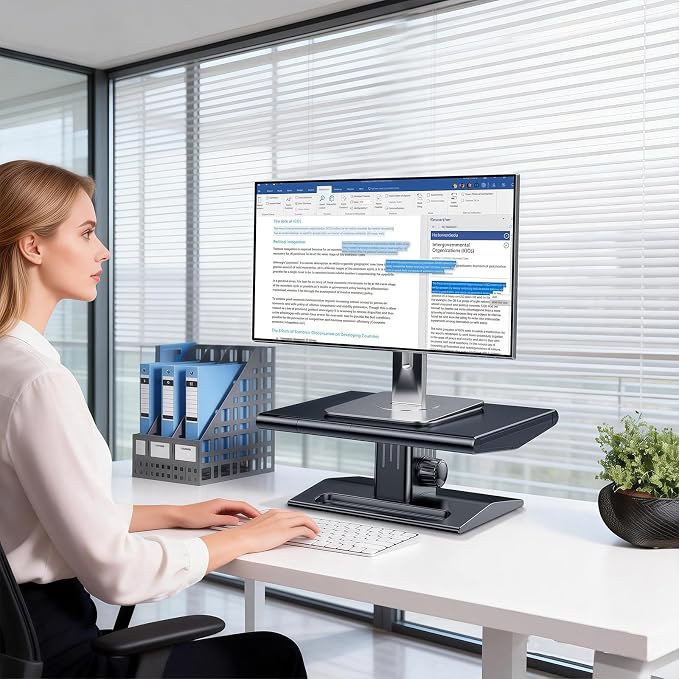 Ergonomic Height Adjustable Monitor Stand Riser,with Hidden Drawer | Knob Height Adjustment, Desktop Organizer for Home & Office Workspace, with Phone Holder & Pen Slot - Image 7