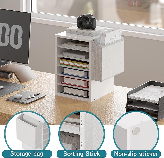 Unionly 6 Tier Adjustable Mail Sorter,Wood Paper Organizer for Class,Office | Office Mailbox with name slot,Literature Organizer with side pocket,Wooden File Storage Organizer for school,classroom,office - Image 7