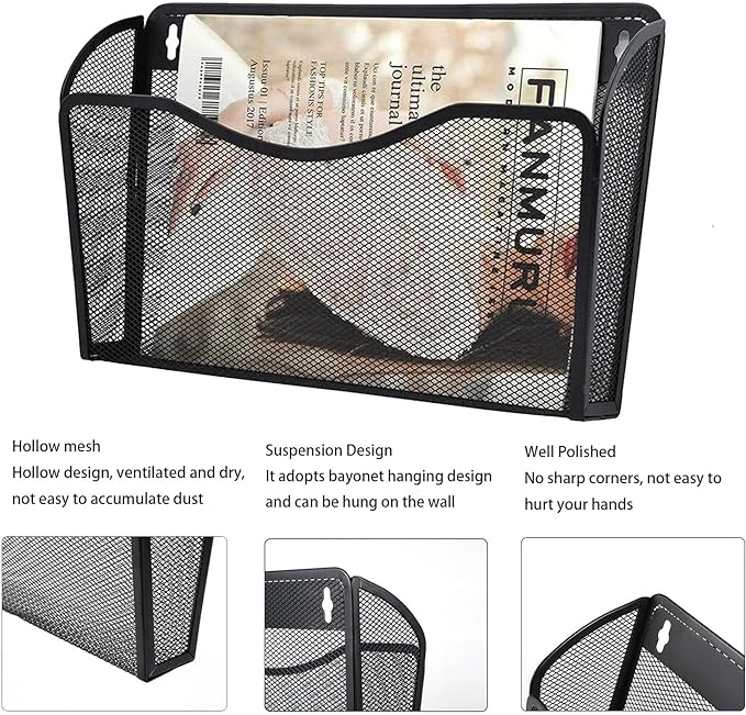 Gawerk 3 Pack Wall File Organizer, Mesh Wall File Pocket Mail Organizer Hanging Metal Vertical Wall Mounted File Holder for Office/Home - Image 3