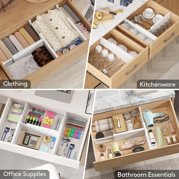 Lifewit 6" Tall Upgrade Drawer Dividers, Adjustable Deep Drawer Organizer | 13.5"-22" Expandable White Drawer Separator for Clothes, Dresser/Kitchen/Closet/Bedroom/Office Organization & Storage, 9 Pack - Image 8
