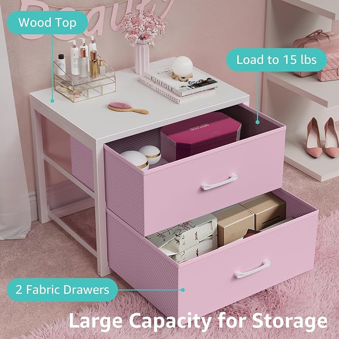 BOLUO Stackable Closet Drawers for Clothes Organizers and Storage Fabric Pink 2 Drawer Dresser for Bedroom 2 Packs Modern Small - Image 6